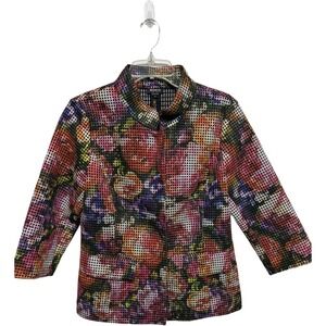 Vintage Worth Floral Eyelet Blazer Size 8 Colorful Textured Statement Jacket